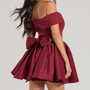 Holiday Burgundy Mini Dress with Bow Tie Back